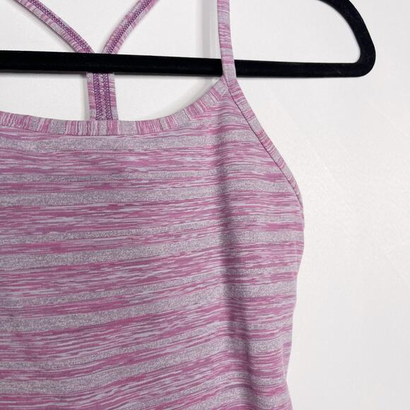 Lululemon Womens 2 Purple Mauve Power Y Tank Luon Built In Bra Stripes Galore - Picture 5 of 8
